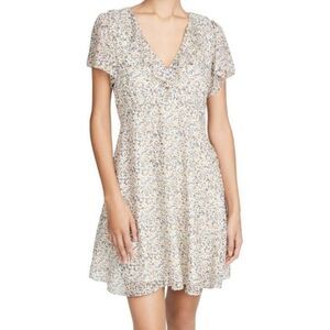 Madewell Silk Ruffle Neck Mini Dress Micro Floral Cottage Core Short Sleeves 0